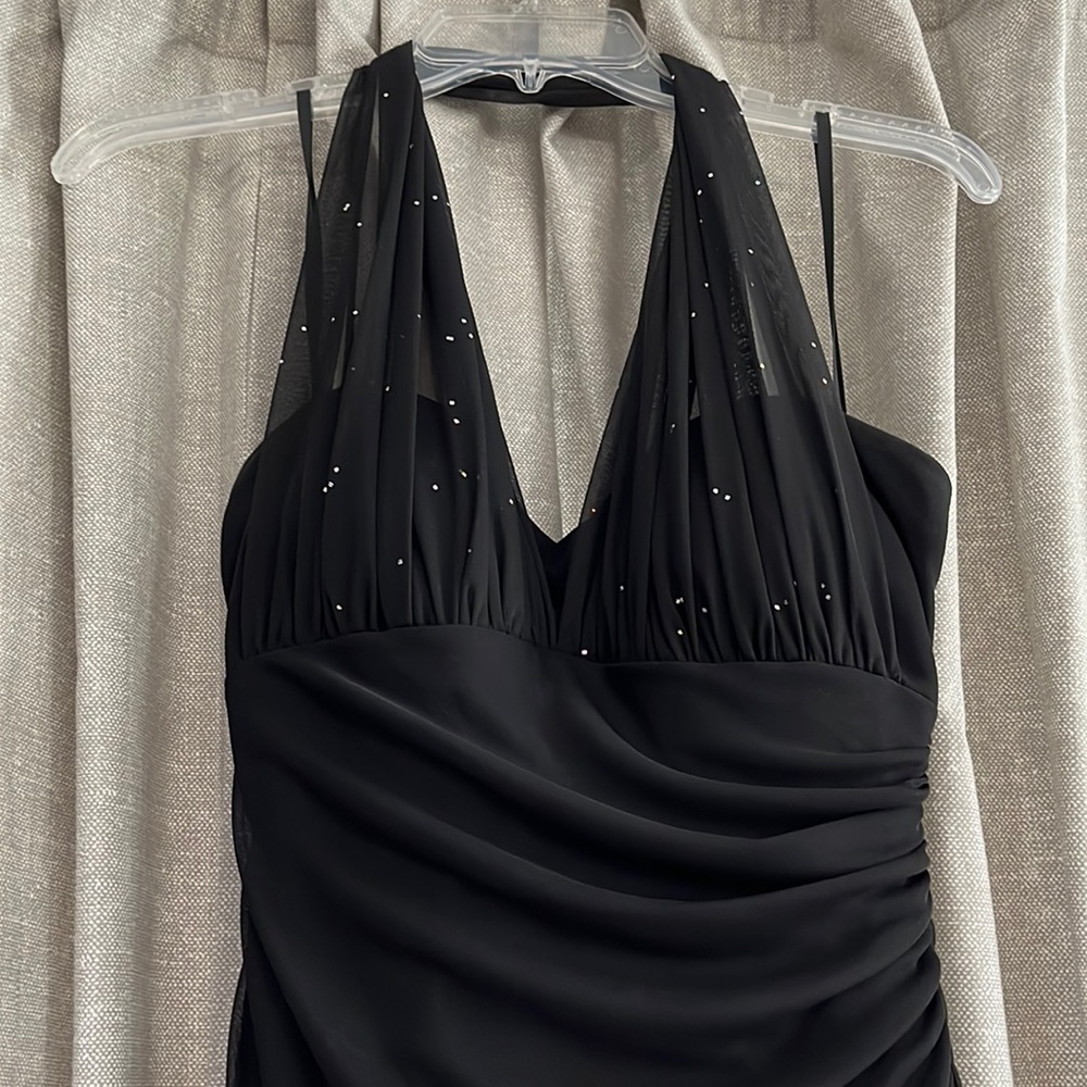 Black sparkly halter top floor length dress